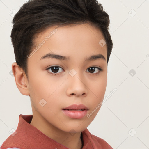 Neutral white child female with short  brown hair and brown eyes