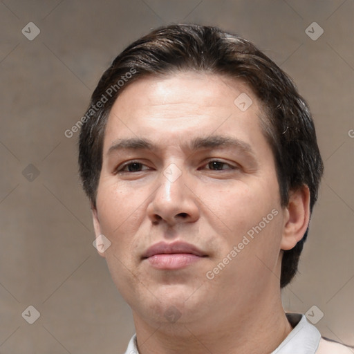 Neutral white adult male with short  brown hair and brown eyes