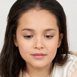 Neutral white child female with long  brown hair and brown eyes