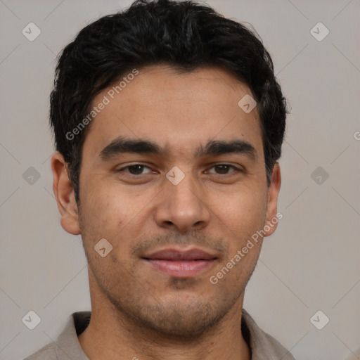 Neutral asian young-adult male with short  black hair and brown eyes