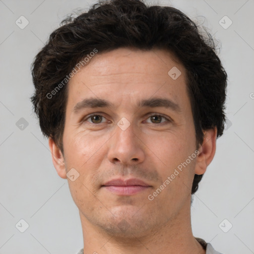 Neutral white adult male with short  brown hair and brown eyes