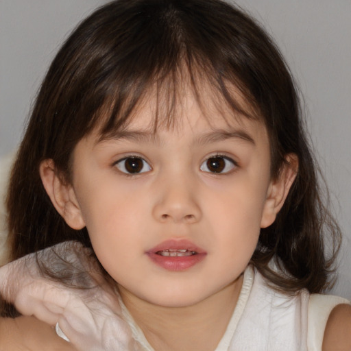 Neutral white child female with medium  brown hair and brown eyes