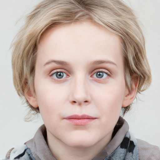 Neutral white young-adult female with medium  brown hair and blue eyes