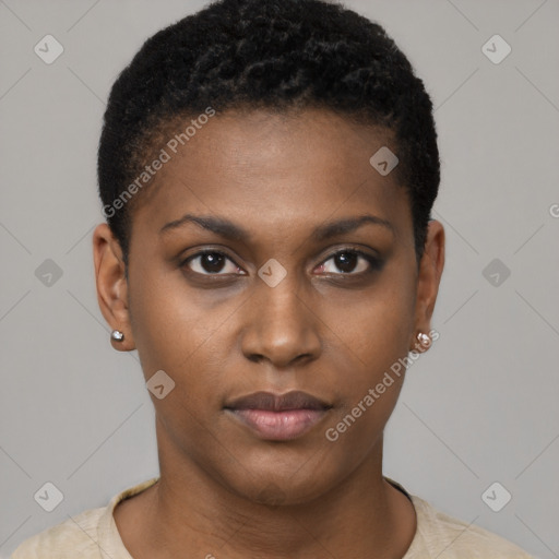 Neutral black young-adult female with short  brown hair and brown eyes