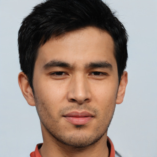 Neutral asian young-adult male with short  brown hair and brown eyes
