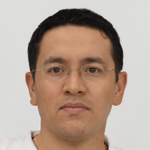 Neutral asian young-adult male with short  brown hair and brown eyes