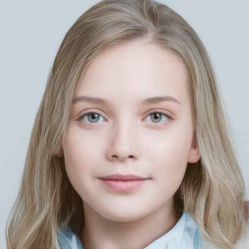 Neutral white child female with long  brown hair and blue eyes