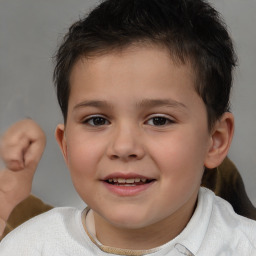 Joyful white child male with short  brown hair and brown eyes