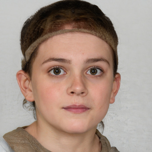 Neutral white young-adult female with short  brown hair and blue eyes