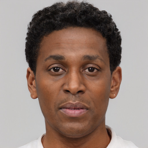 Neutral black young-adult male with short  brown hair and brown eyes