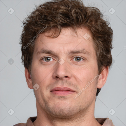 Neutral white adult male with short  brown hair and brown eyes