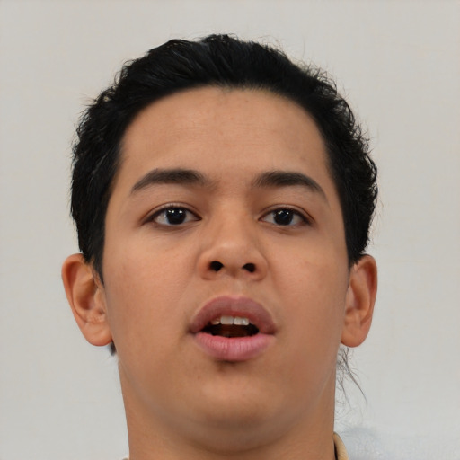Neutral asian young-adult male with short  brown hair and brown eyes
