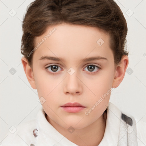 Neutral white child female with short  brown hair and brown eyes