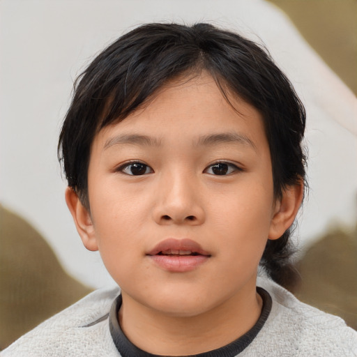 Neutral asian child female with medium  brown hair and brown eyes