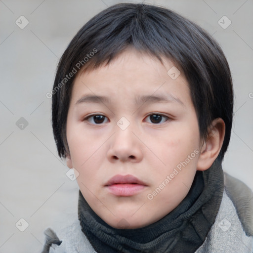 Neutral asian young-adult female with short  brown hair and brown eyes