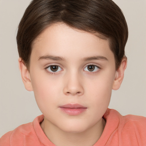 Neutral white child female with short  brown hair and brown eyes