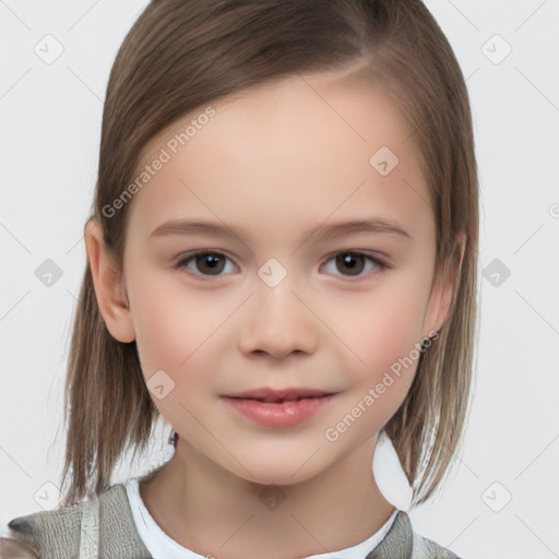 Neutral white child female with medium  brown hair and brown eyes