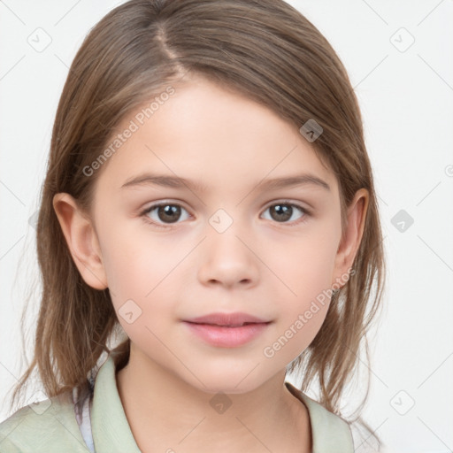 Neutral white child female with medium  brown hair and brown eyes