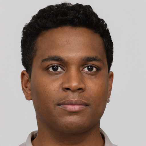 Neutral black young-adult male with short  brown hair and brown eyes