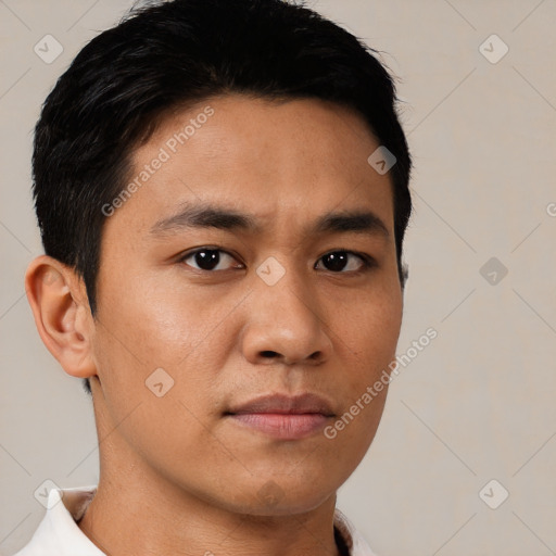 Neutral asian young-adult male with short  brown hair and brown eyes