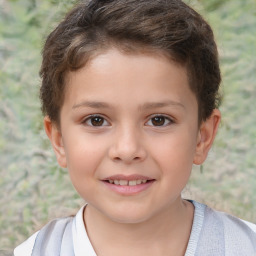 Joyful white child female with short  brown hair and brown eyes