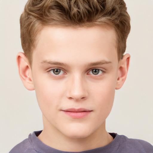 Neutral white child male with short  brown hair and grey eyes