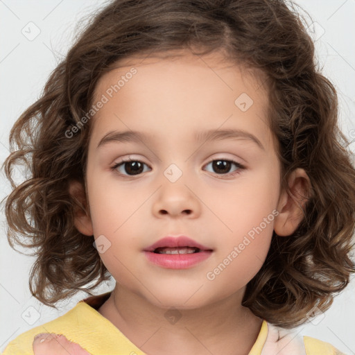 Neutral white child female with medium  brown hair and brown eyes