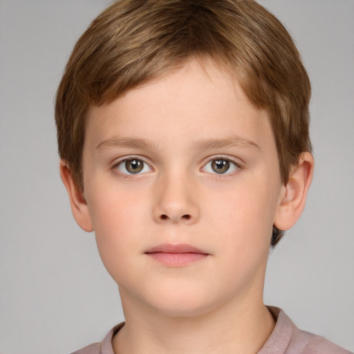 Neutral white child male with short  brown hair and grey eyes