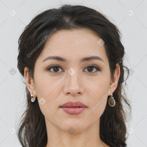 Neutral asian young-adult female with medium  brown hair and brown eyes