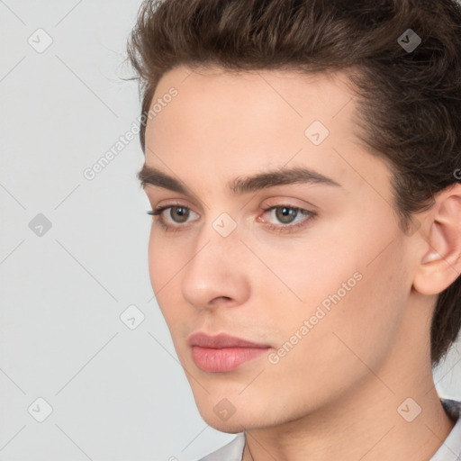 Neutral white young-adult male with medium  brown hair and brown eyes