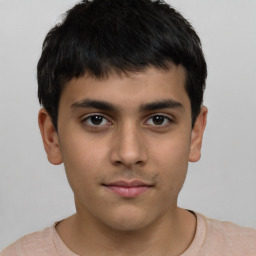 Neutral latino young-adult male with short  brown hair and brown eyes