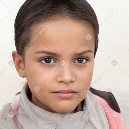 Neutral white child female with medium  brown hair and brown eyes