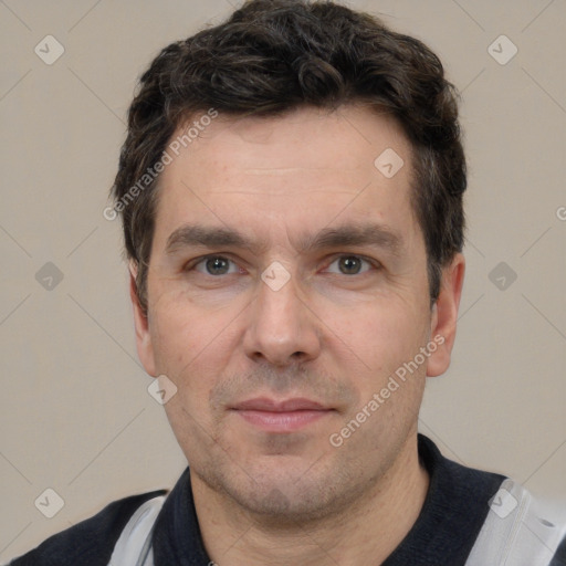 Neutral white adult male with short  brown hair and brown eyes