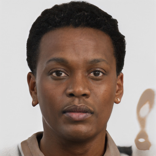 Neutral black young-adult male with short  brown hair and brown eyes