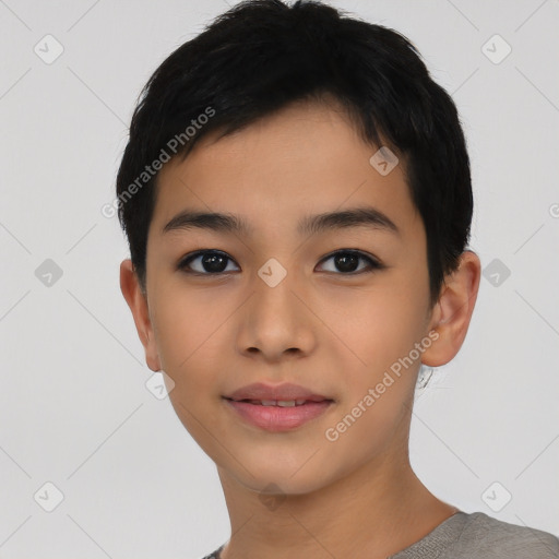 Neutral asian young-adult female with short  black hair and brown eyes