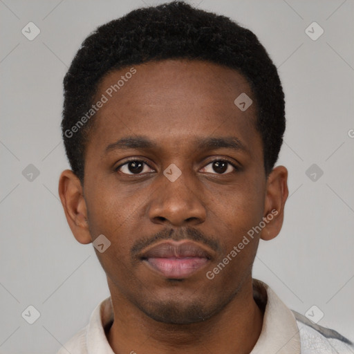 Neutral black young-adult male with short  brown hair and brown eyes