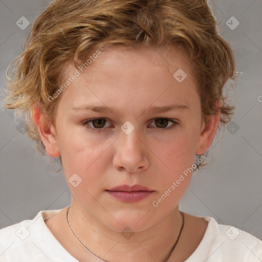 Neutral white child female with short  brown hair and brown eyes