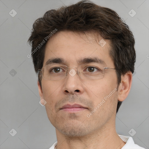 Neutral white adult male with short  brown hair and brown eyes