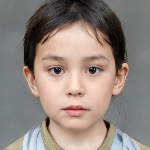 Neutral white child female with medium  brown hair and brown eyes