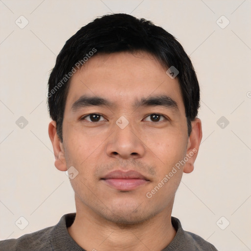 Neutral asian young-adult male with short  black hair and brown eyes