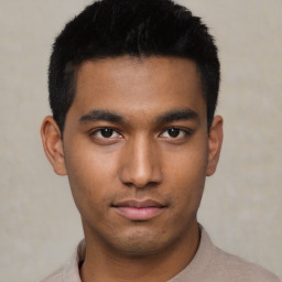 Neutral asian young-adult male with short  black hair and brown eyes