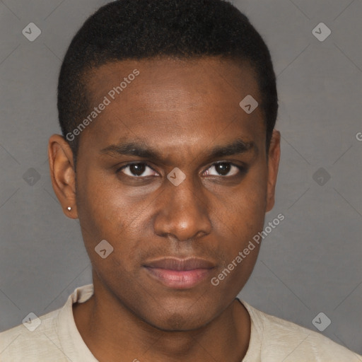 Neutral black young-adult male with short  brown hair and brown eyes