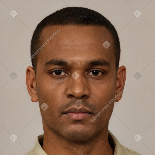 Neutral latino young-adult male with short  brown hair and brown eyes