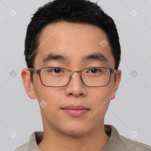 Neutral asian young-adult male with short  brown hair and brown eyes