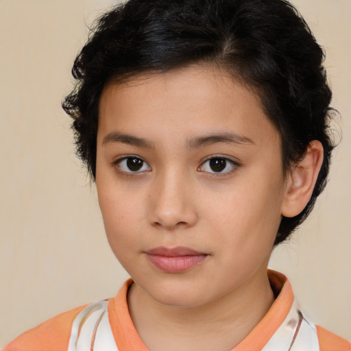 Neutral white child female with medium  brown hair and brown eyes