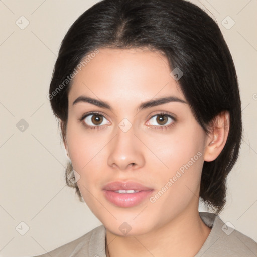 Neutral asian young-adult female with medium  black hair and brown eyes