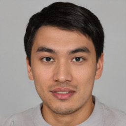 Neutral asian young-adult male with short  brown hair and brown eyes