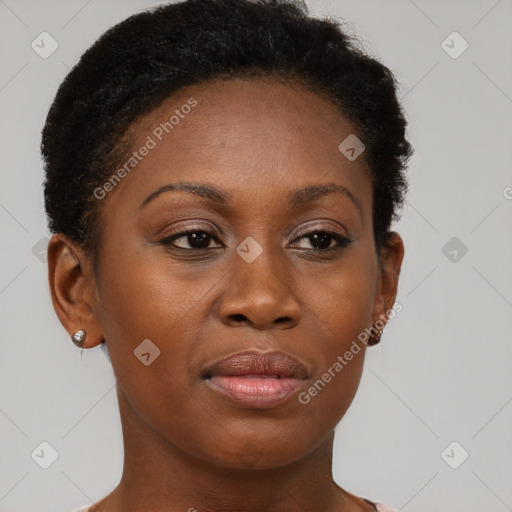 Neutral black young-adult female with short  brown hair and brown eyes