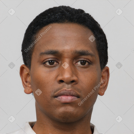 Neutral black young-adult male with short  brown hair and brown eyes