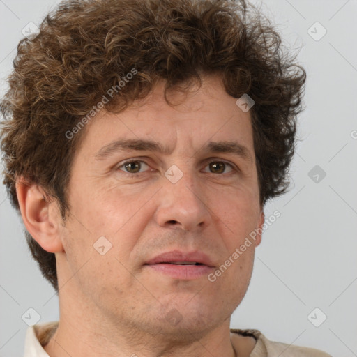 Neutral white adult male with short  brown hair and brown eyes